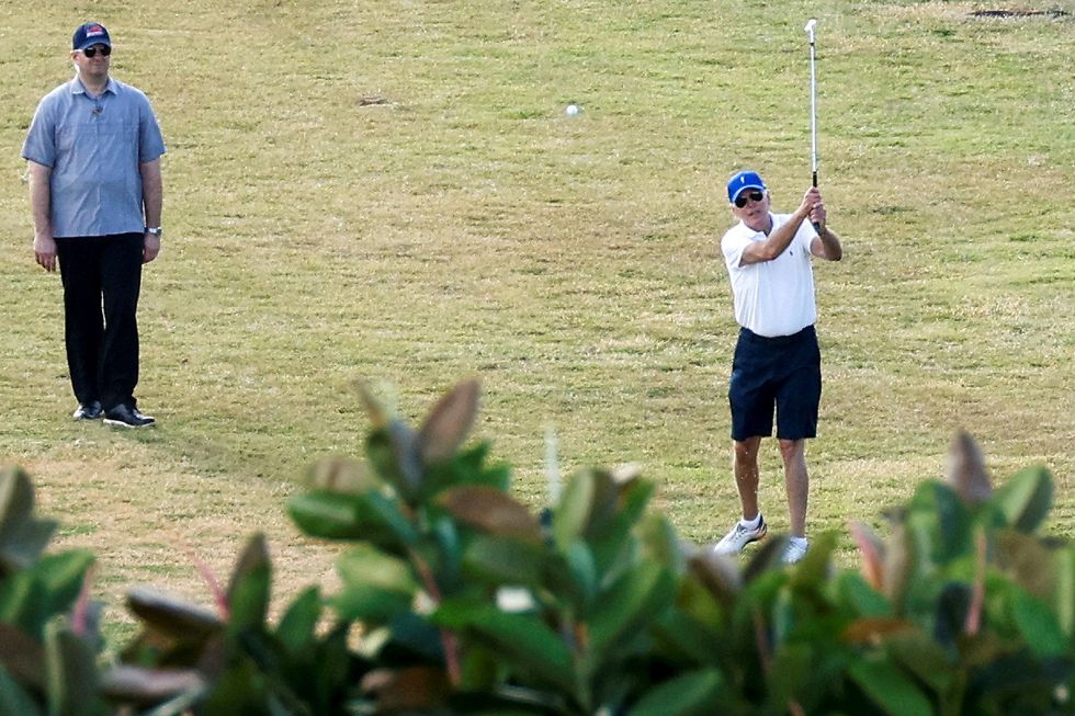 U.S. President Joe Biden plays golf at the Buccaneer Beach and Golf Resort in Christiansted, St. Croix, U.S. Virgin Islands, U.S. December 30, 2022. REUTERS/Jonathan Ernst