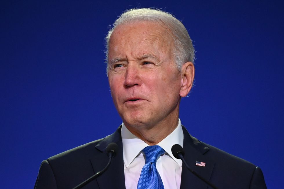 U.S. President Joe Biden speaking during a session on 'Accelerating clean technology innovation and deployment' with world leaders and individuals from the private sector during the COP26 summit