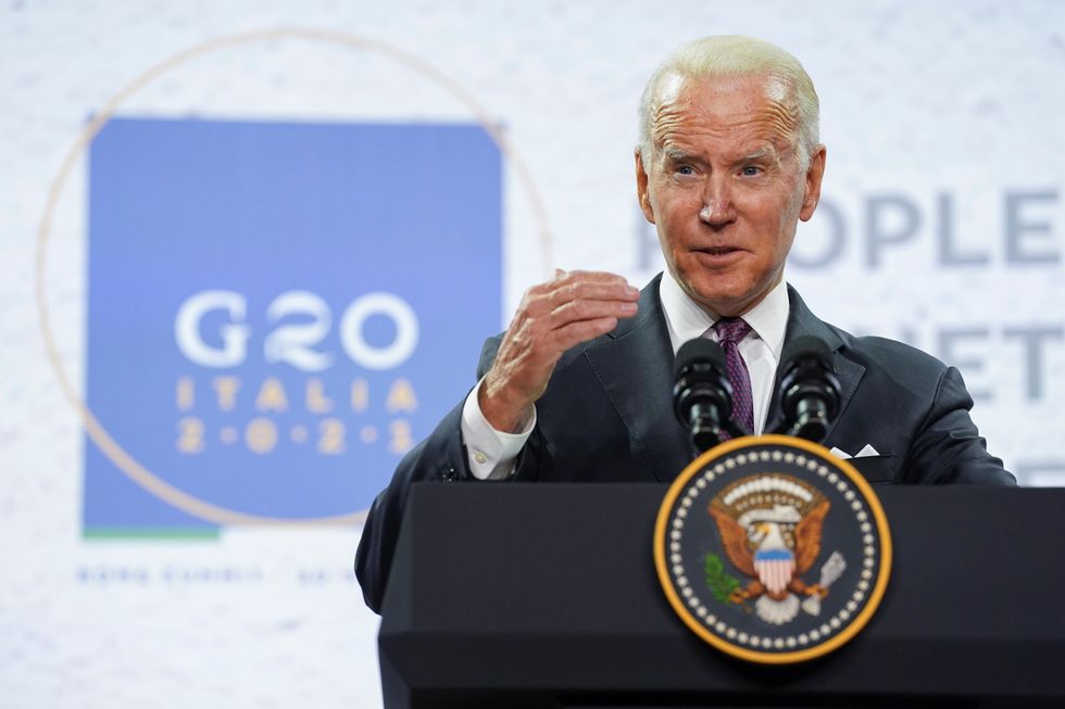 U.S President Joe Biden speaks during a press conference in the G20 leaders' summit in Rome, Italy