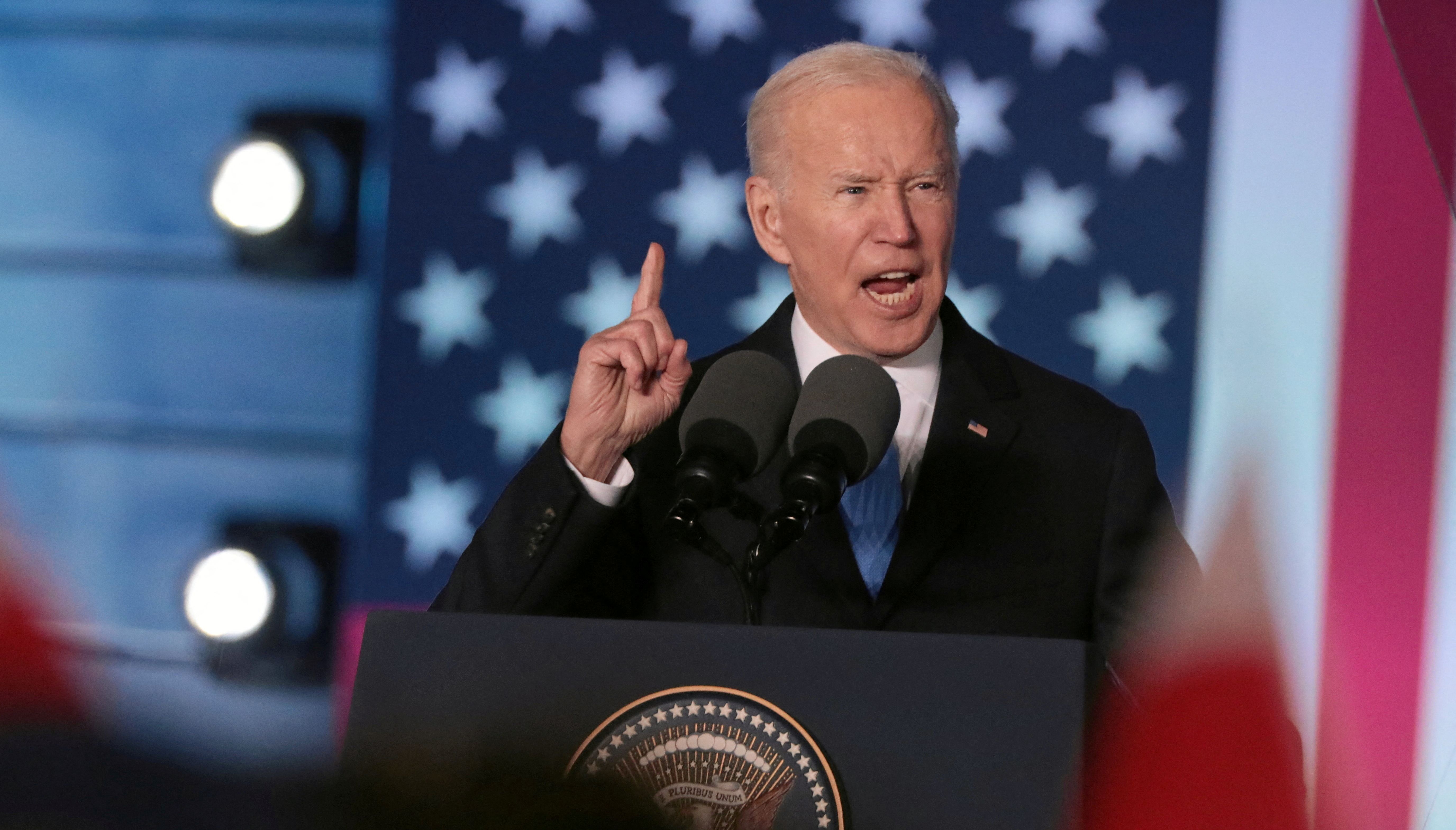 U.S. President Joe Biden speaks during an event at the Royal Castle, amid Russia's invasion of Ukraine, in Warsaw, Poland March 26, 2022.
