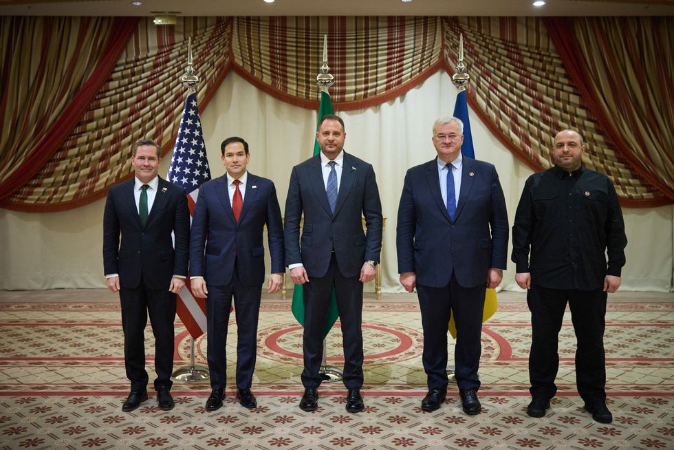 U.S Secretary of State Marco Rubio, U.S National Security Advisor Mike Waltz, Ukrainian Foreign Minister Andrii Sybiha, Ukrainian Head of Presidential Office Andriy Yermak, and Ukrainian Minister of Defense Rustem Umerov