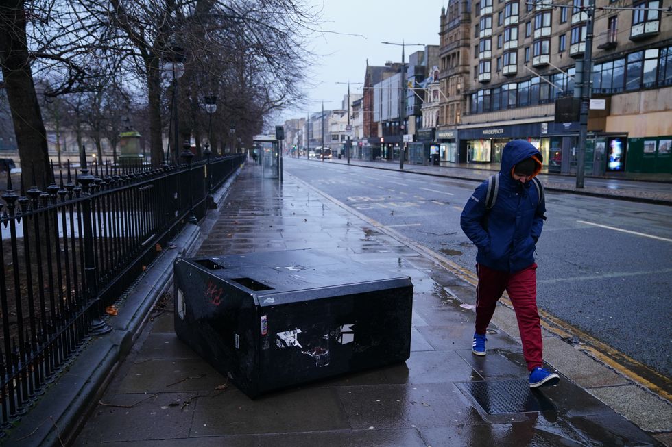 \u200b bins blown over by the winds from Storm Eowyn on Princes Street