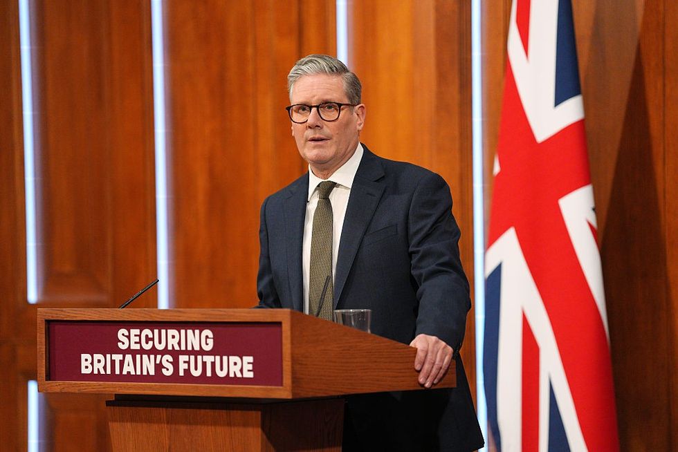 \u200b Keir Starmer holds a press conference on nationalising British Steel at Downing Street