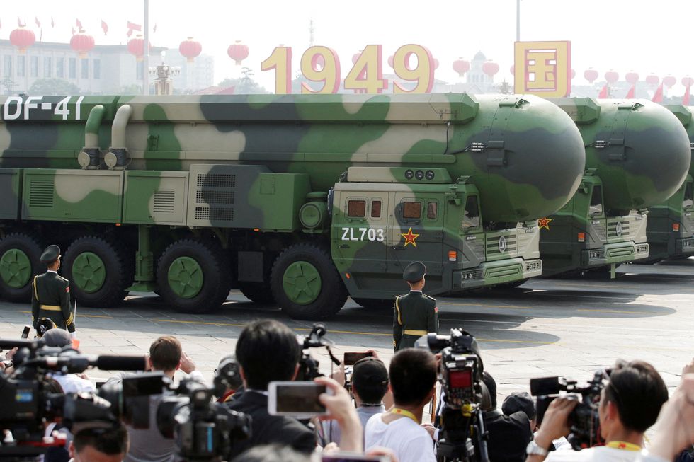 \u200b Military vehicles carrying DF-41 intercontinental ballistic missiles