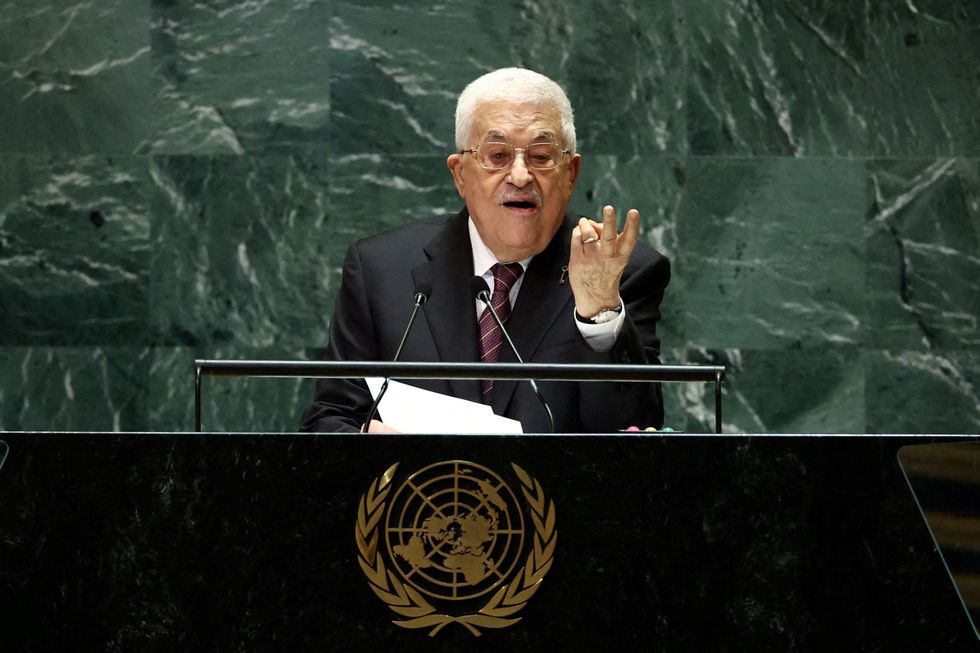 \u200b Palestinian President Mahmoud Abbas speaks at the UN