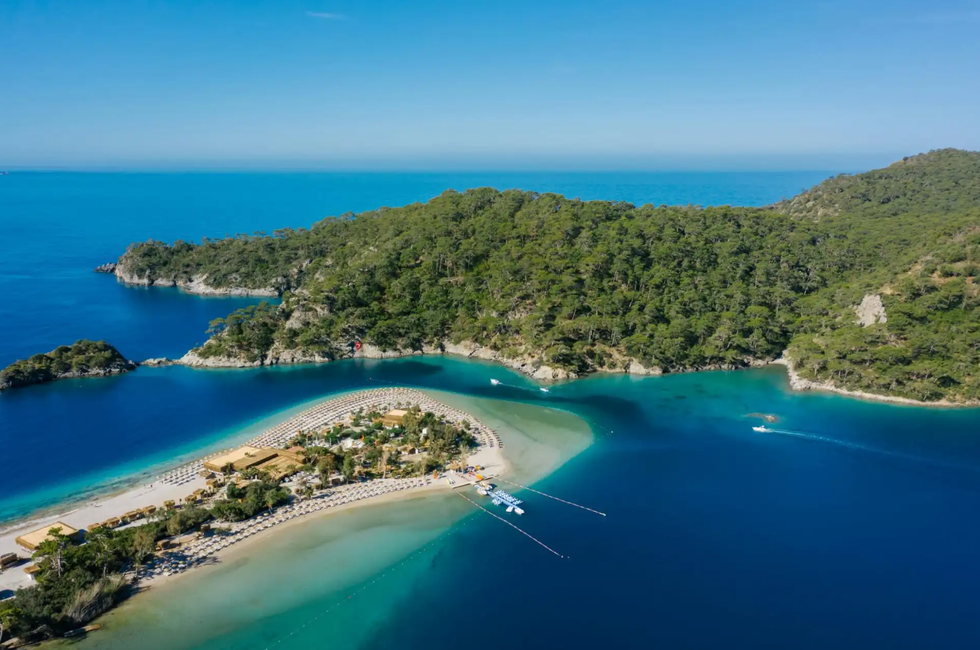 \u200b\u00d6l\u00fcdeniz Beach in Fethiye aerial view