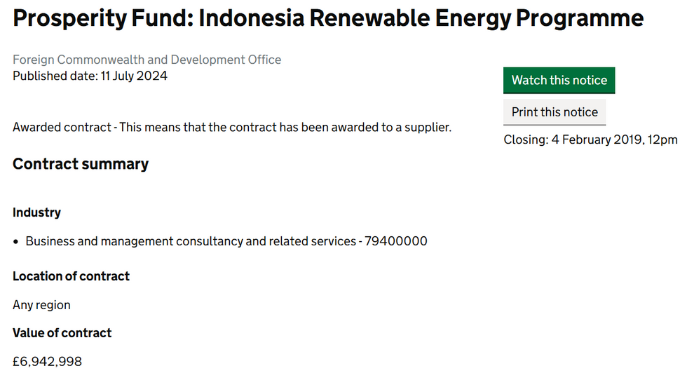 \u200b\u200b\u200b\u200bThe Foreign Office contract that spent \u00a36.9 million of taxpayer money on Indonesia's renewable energy programme