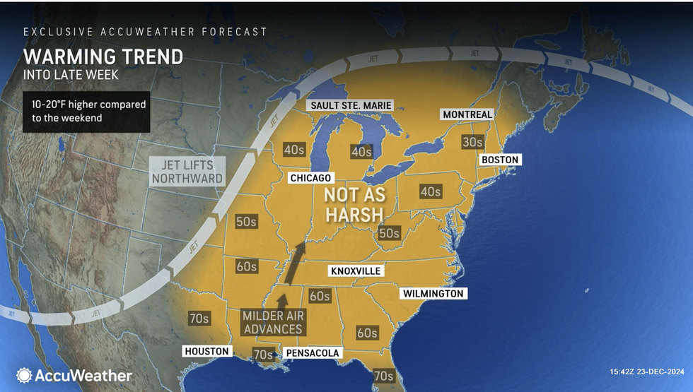 \u200b\u200bAccuWeather map shows a warming trend over US