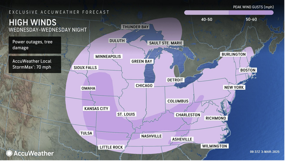 \u200b\u200bAccuWeather map shows high winds to batter east coast