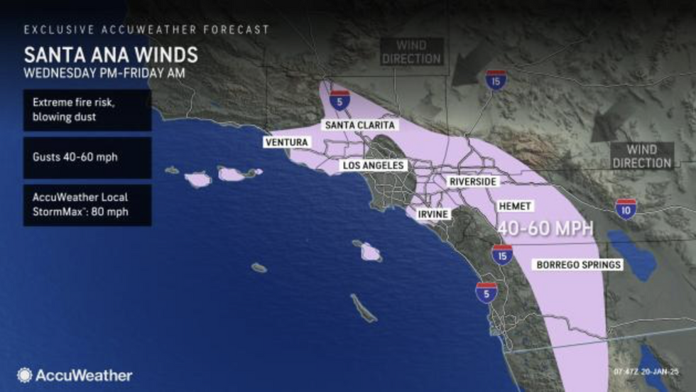 \u200b\u200bAccuWeather map shows Santa-Ana winds forecast