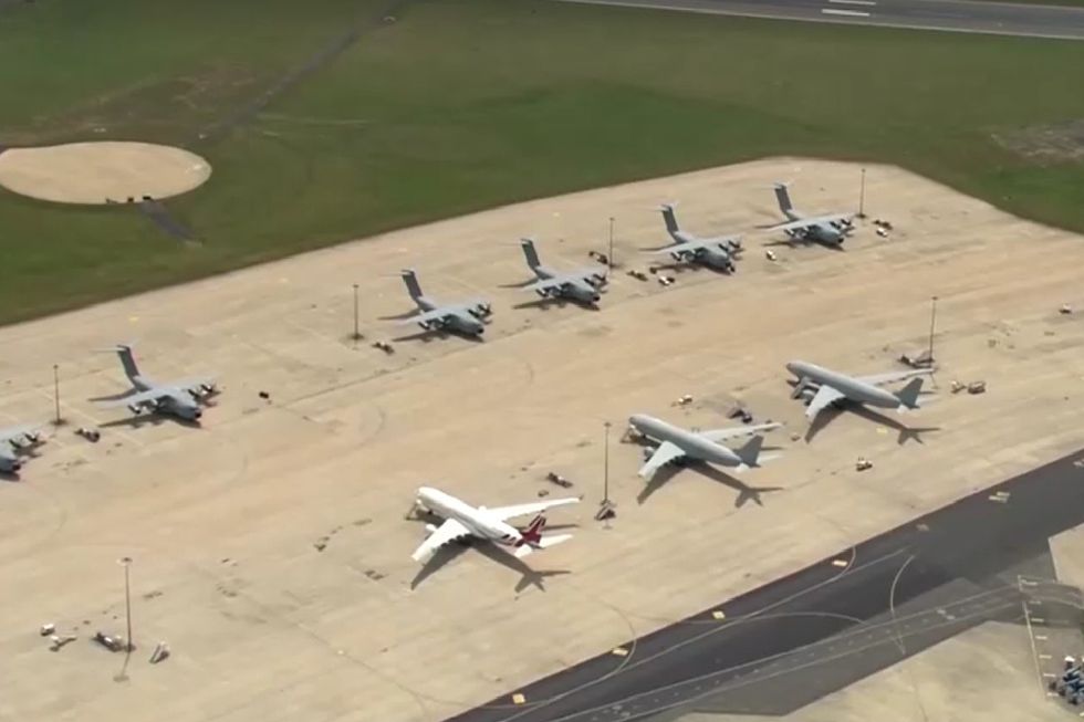 \u200b\u200bAn aerial shot of the airfield shows several of the planes were on the tarmac at the time