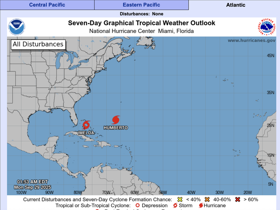 \u200b\u200bNOAA map shows current positions of Humberto and Imelda
