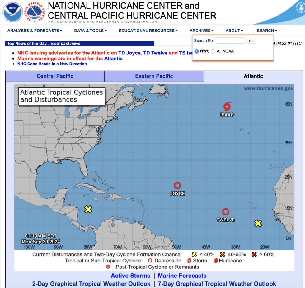 \u200b\u200bNOAA map shows hurricane and storm disturbances in Atlantic