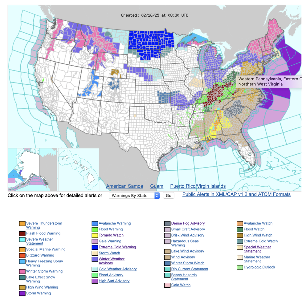 \u200b\u200bNOAA weather warnings in effect