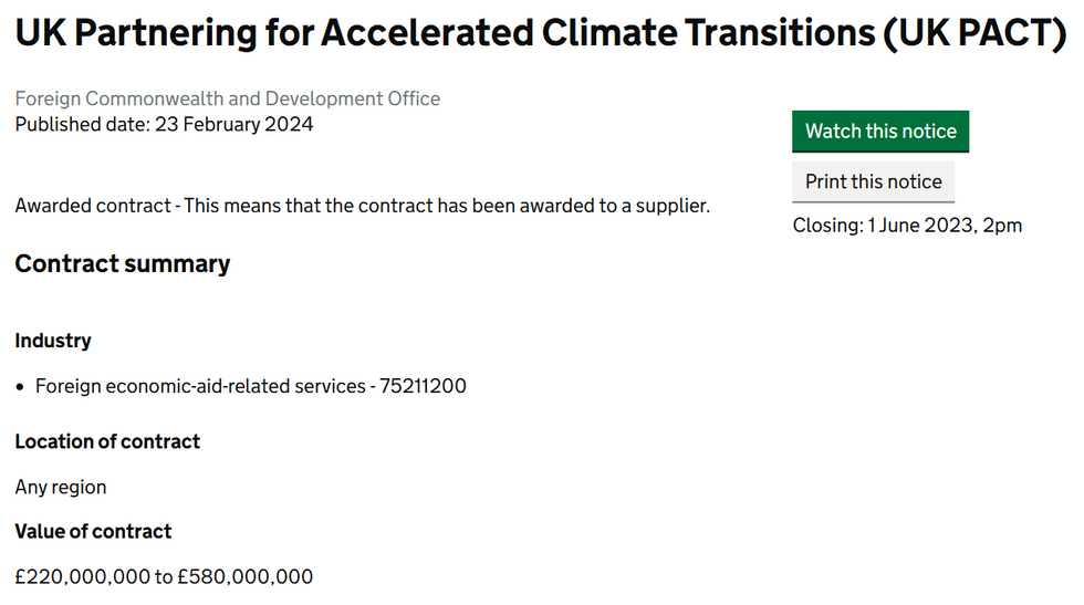 \u200b\u200bThe Foreign Office contract that spent \u00a3220/550 million of taxpayer money on green initiatives in developing countries