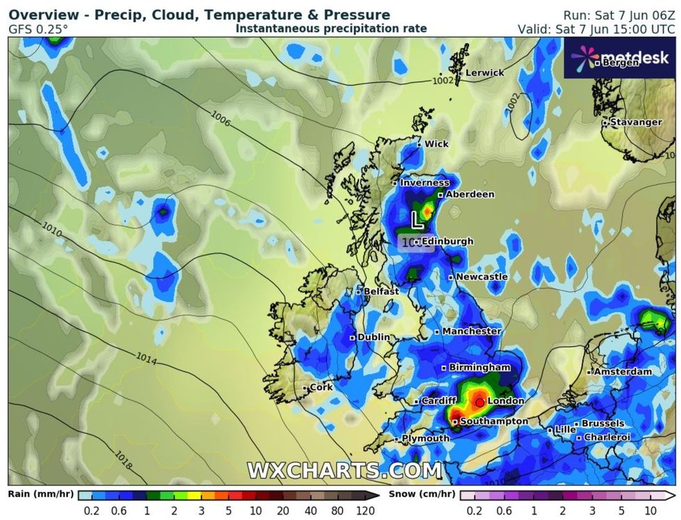 \u200b\u200bWX Charts map shows heavy rain to strike across UK