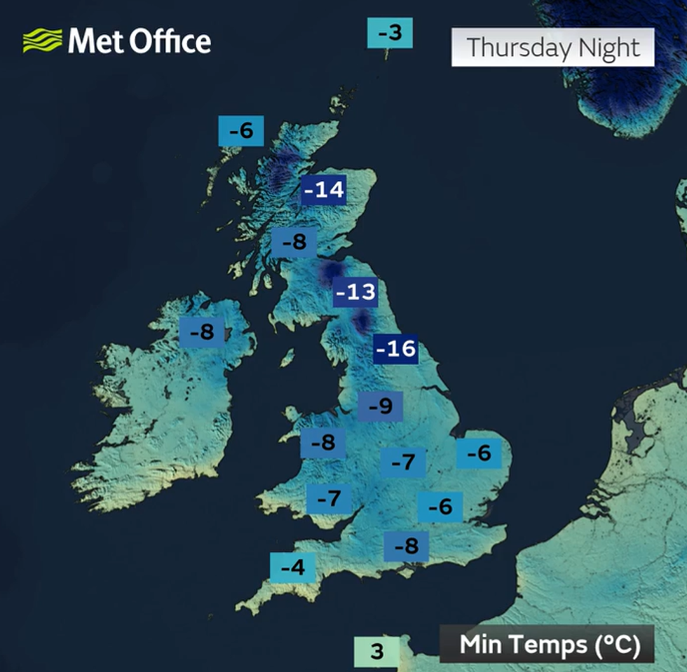 \u200bA bone-chilling -16C is predicted for Thursday night
