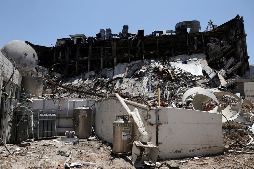 \u200bA building at the campus of the Weizmann Institute of Science remains damaged following an Iranian missile strike on Sunday, in Rehovot, Israel