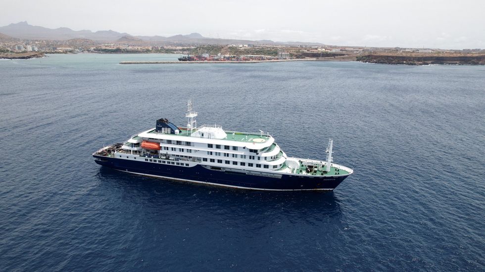 \u200bA drone view of the cruise ship MV Hondius
