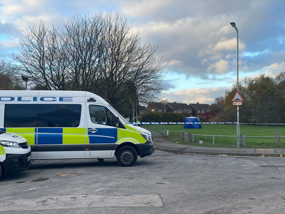 \u200bA forensic blue tent by the police cordon in East Park, off Laburnum Road, Wolverhampton
