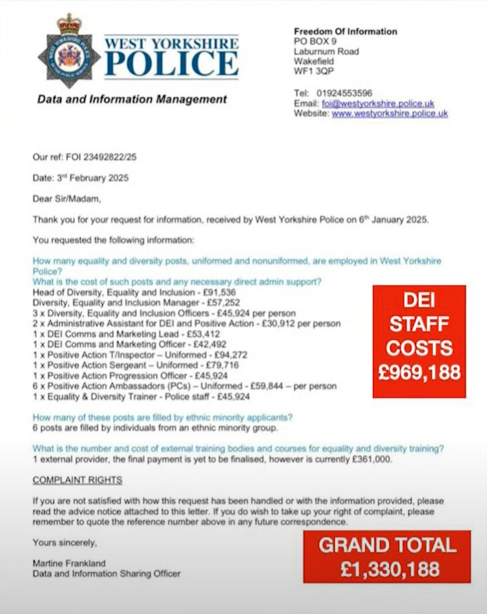 \u200bA Freedom of Information request laid bare the extent of West Yorkshire Police's spending on diversity initiatives and hires