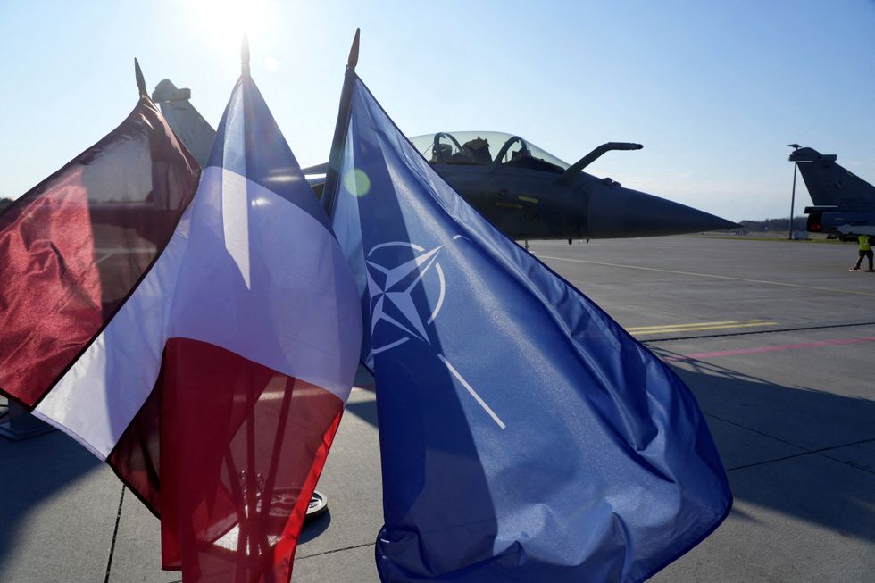 \u200bA French Rafale fighter jet who is part of Nato's Baltic Air Policing mission, in the Lielvarde air base in Latvia