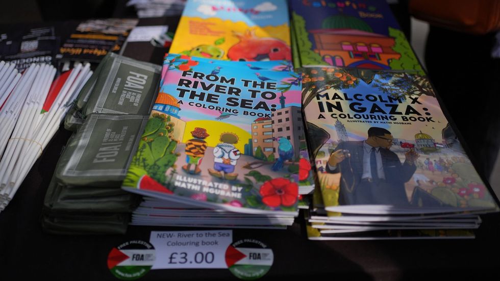 \u200bA from the river to the sea colouring book pictured on sale at the protest