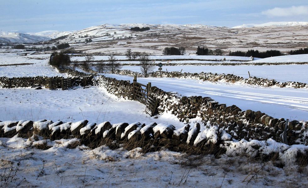\u200bA general view of snow covered fields in Shap, Cumbria,