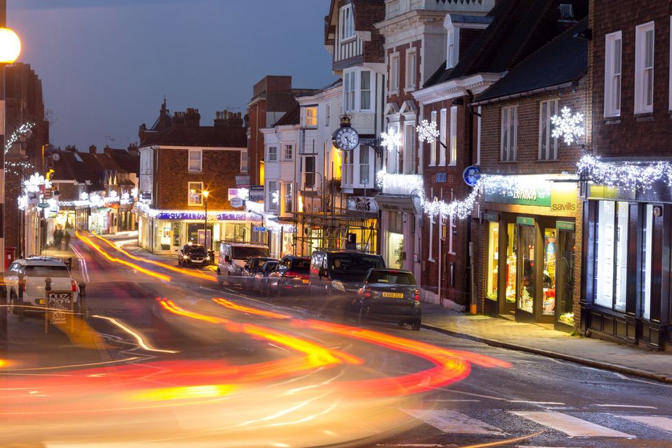 \u200bA Kent high street with Christmas lights