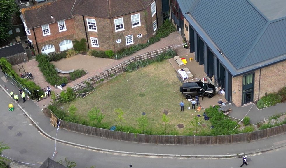 \u200bA Land Rover Defender inside the grounds of The Study Preparatory School in Camp Road, Wimbledon, south London.