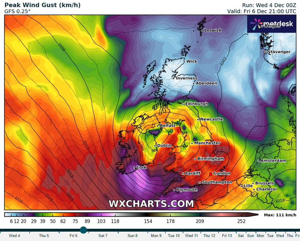 \u200bA map showing wind gusts on Friday