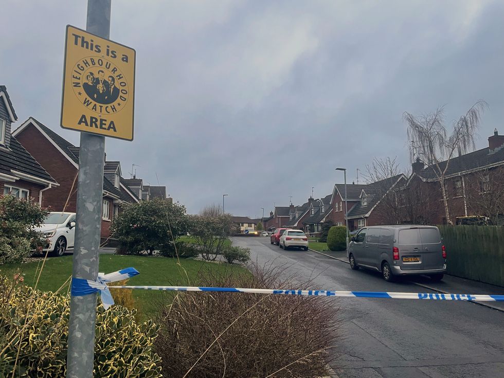 \u200bA police cordon at the scene in the Laurel Heights area of Banbridge