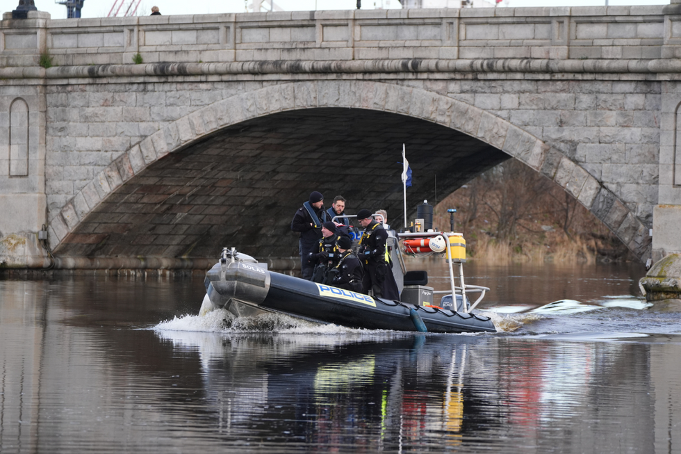 \u200bA Police dive boat on the River Dee in Aberdeen during the ongoing search