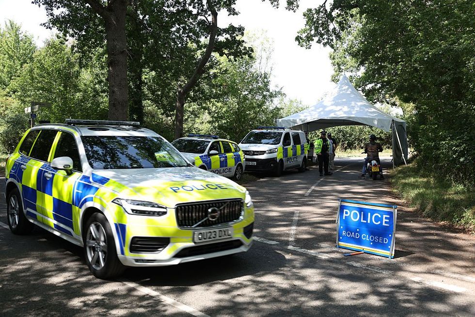 \u200bA police road block filtering access to the village of Dean as the US Vice President JD Vance visited the UK