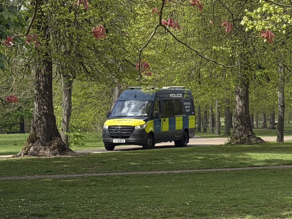 \u200bA police vehicle near the scene