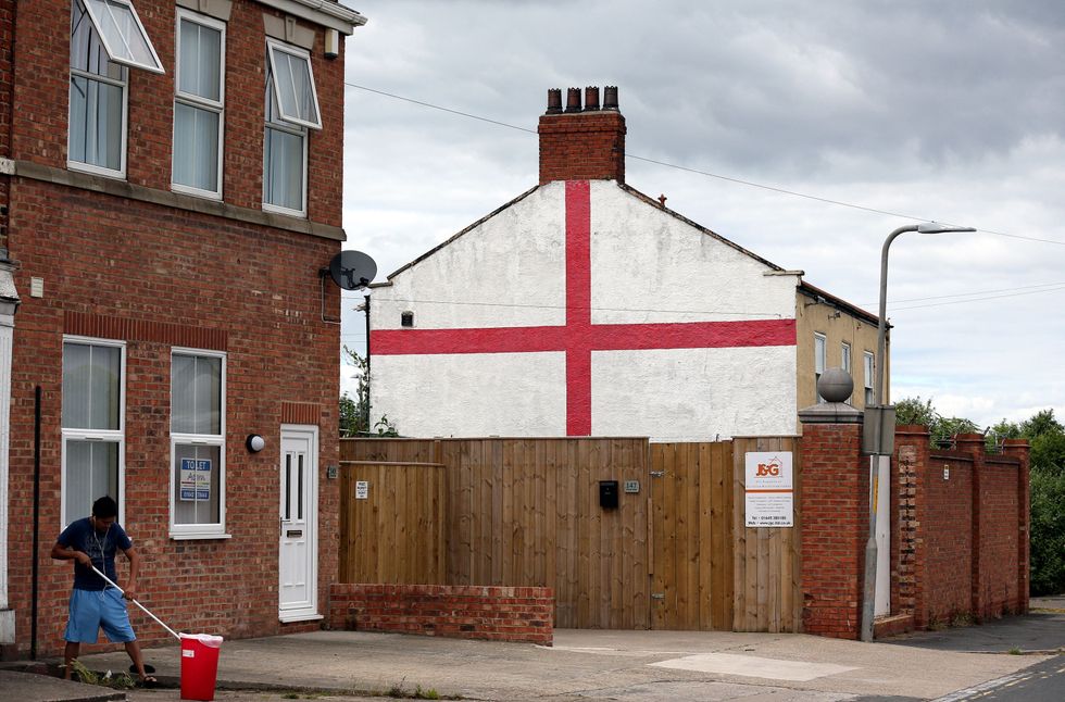 \u200bA St George's flag painted on the side of a property in Stockton-on-Tees