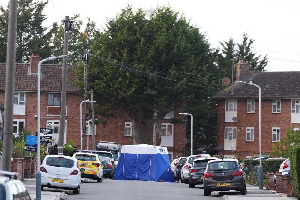 \u200bA tent was set up by police on the street in Uxbridge