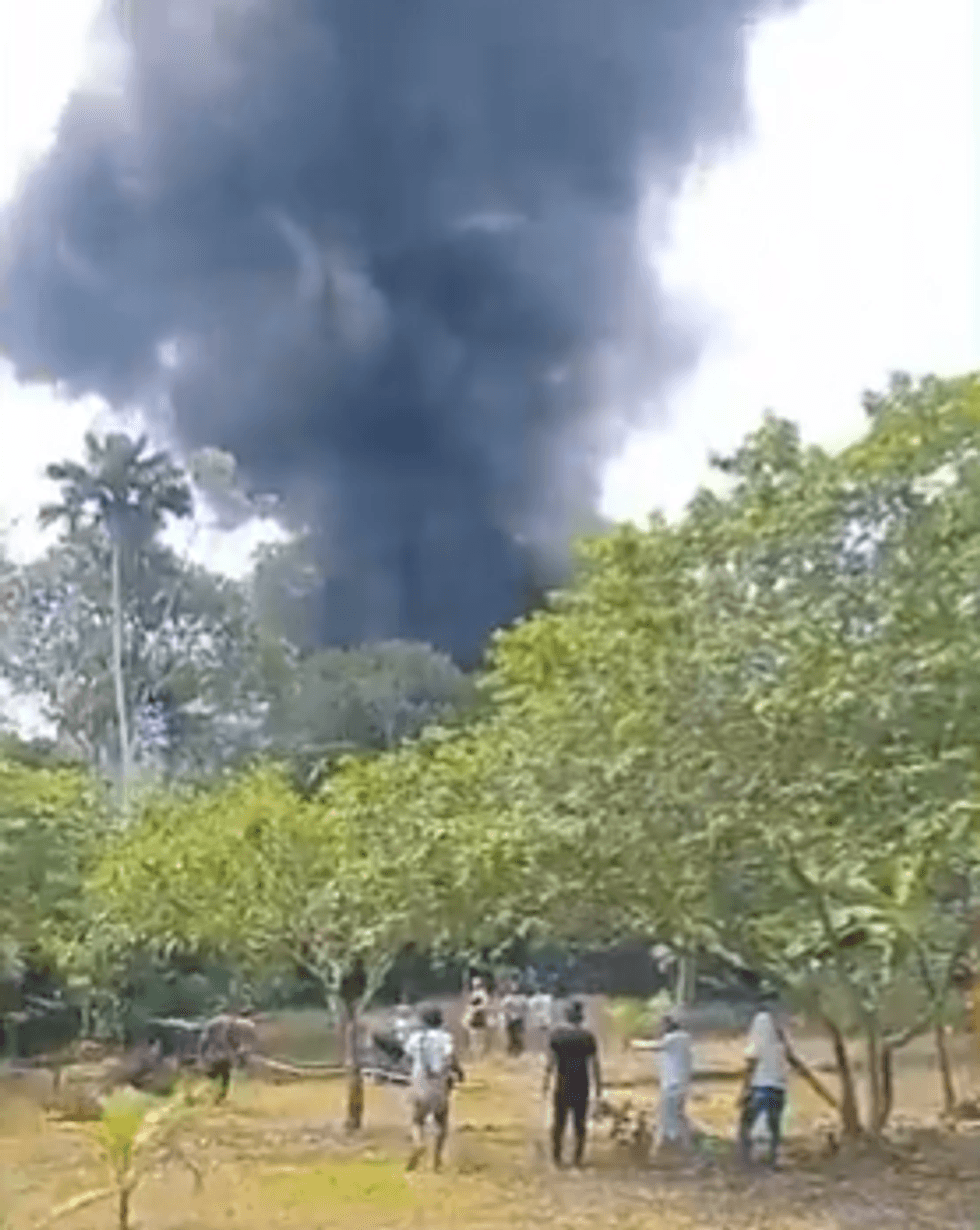 \u200bA video from X shows people running towards a crash site, with smoke pluming in the distance