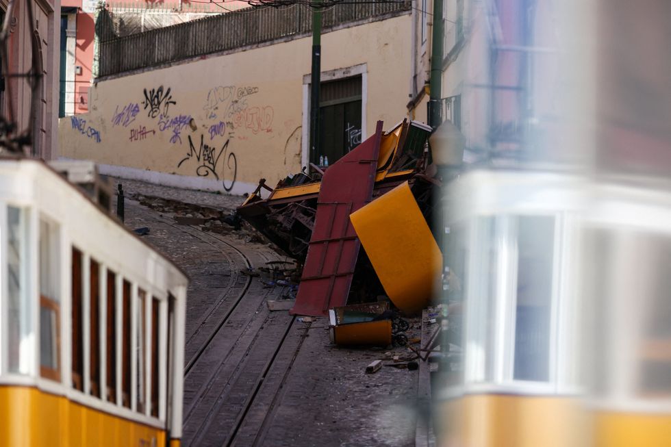 \u200bA view shows the site of the accident after Gloria funicular railway car, a popular tourist attraction, derailed and crashed,