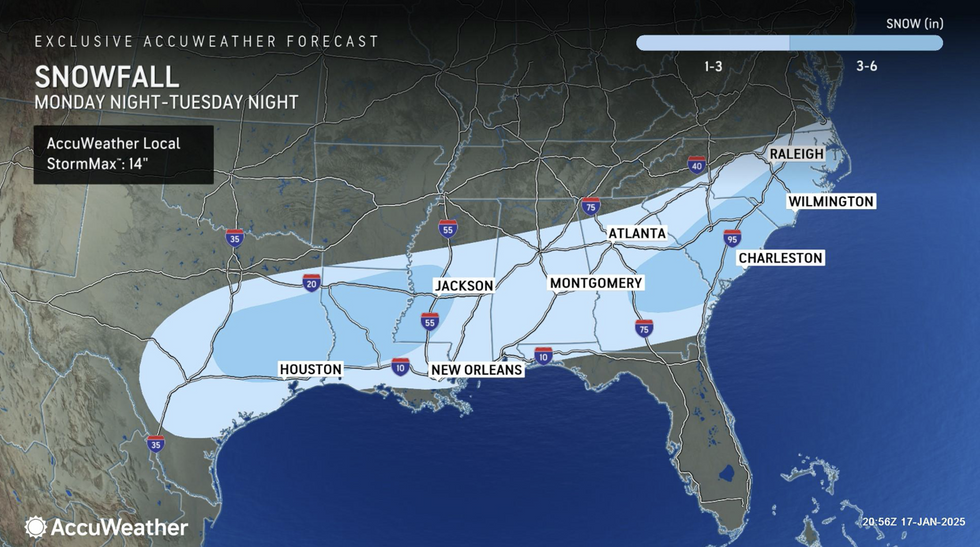 \u200bAccuWeather map shows corridor of snow to strike US