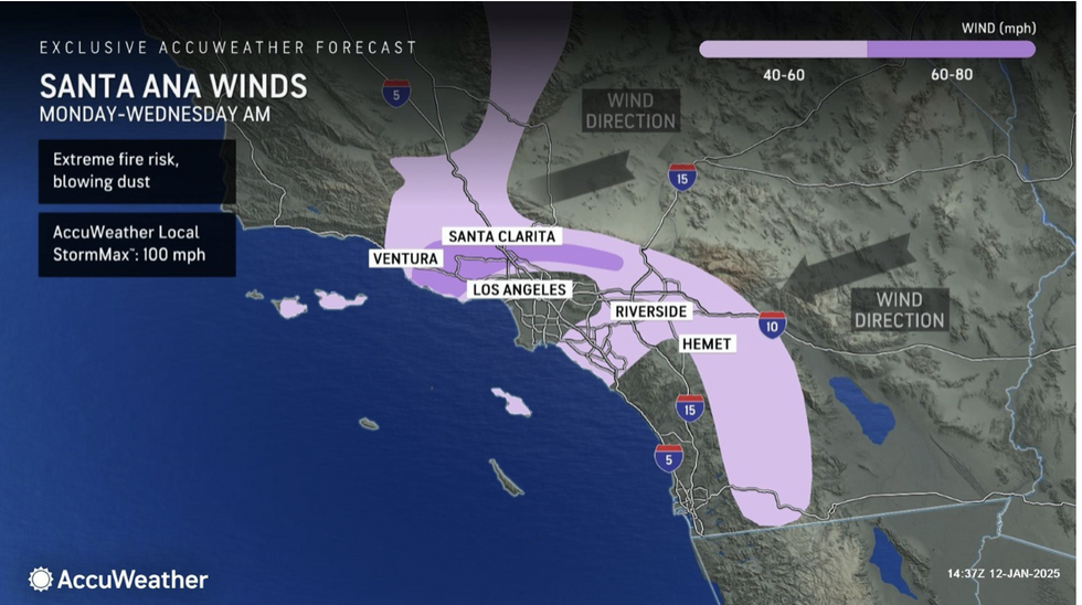 \u200bAccuWeather map shows Santa-Ana wind gusts