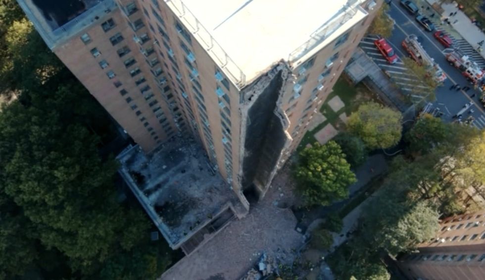 \u200bAerial footage shows partial collapse of Bronx apartment building