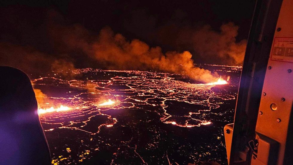 \u200bAerial view of eruption from helicopter
