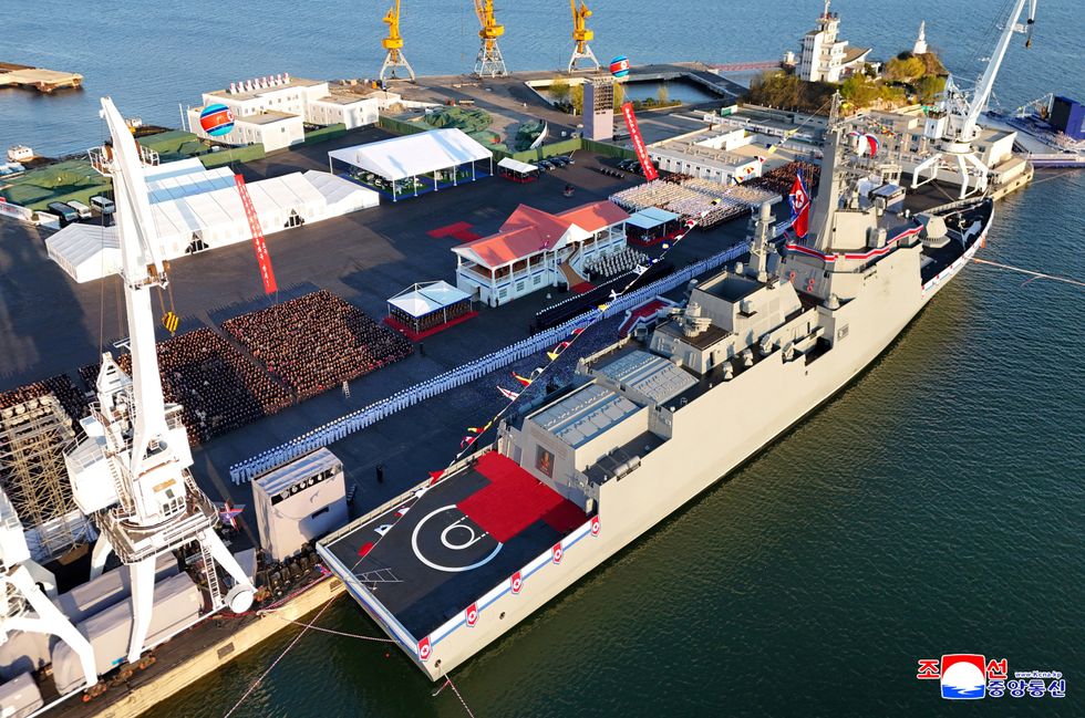 \u200bAn aerial view during a ceremony for launching a "new multipurpose destroyer,"