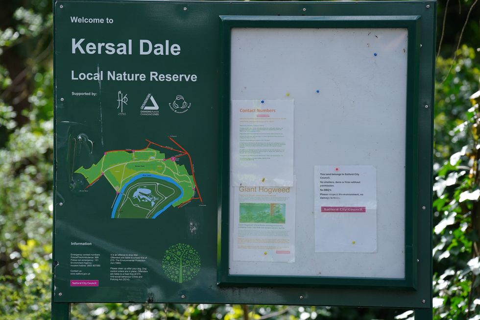\u200bAn noticeboard at the entrance to Kersal Dale, near Salford, Greater Manchester