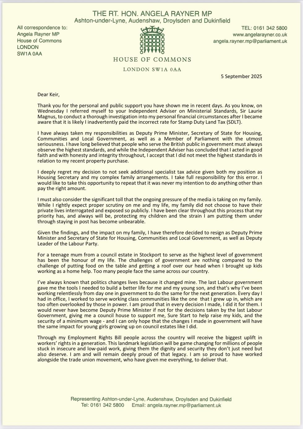 \u200bAngela Rayner's resignation letter in full
