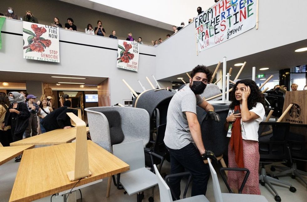\u200bBarricades were placed inside the campus buildings