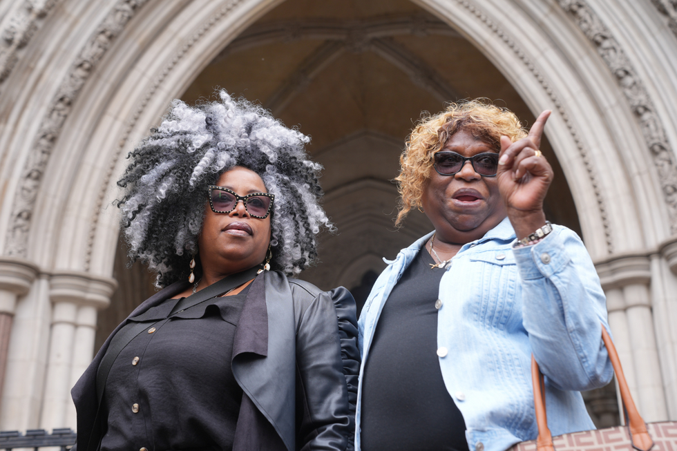 \u200bBertice Pompe (left) and Bernadette Dugasse outside the High Court in central London