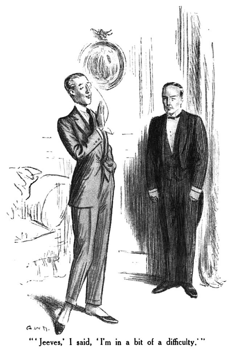 \u200bBertie Wooster and Jeeves in "Scoring off Jeeves" illustrated by A. Wallis Mills