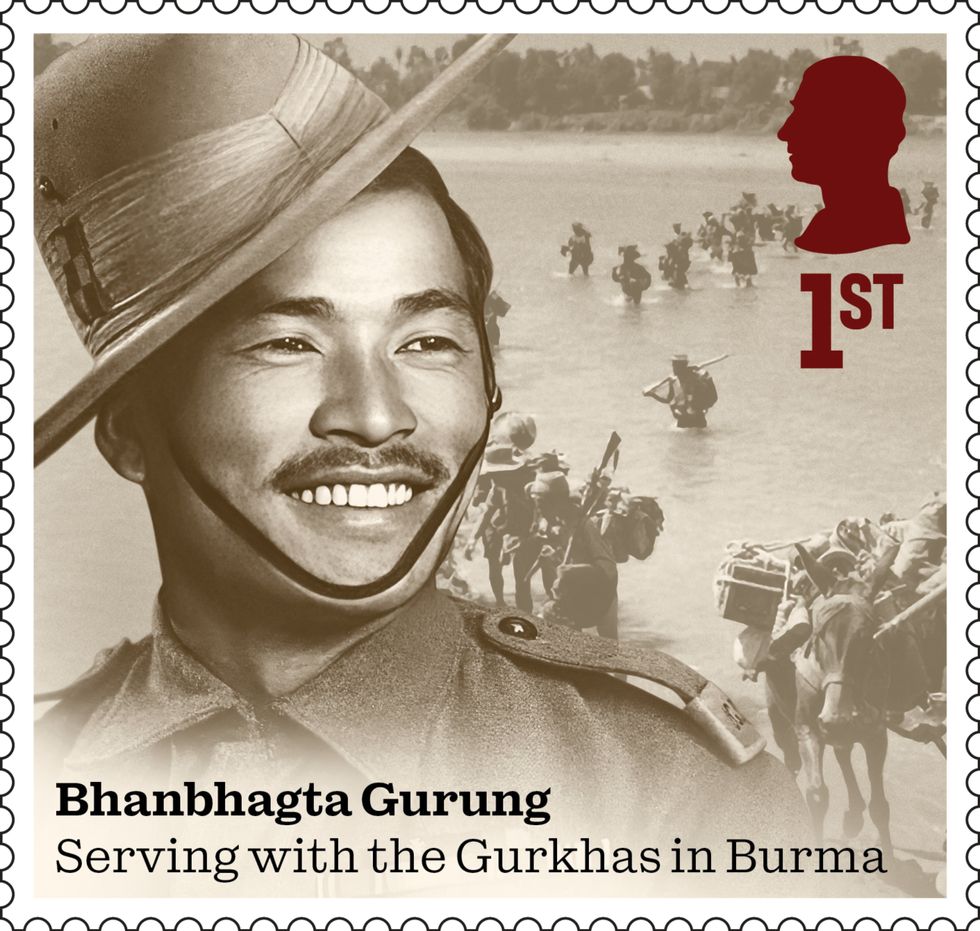 \u200bBhanbhagta Gurung on one of 10 stamps that honour men and women who made extraordinary contributions during the Second World War to mark the 80th anniversary of VE Day
